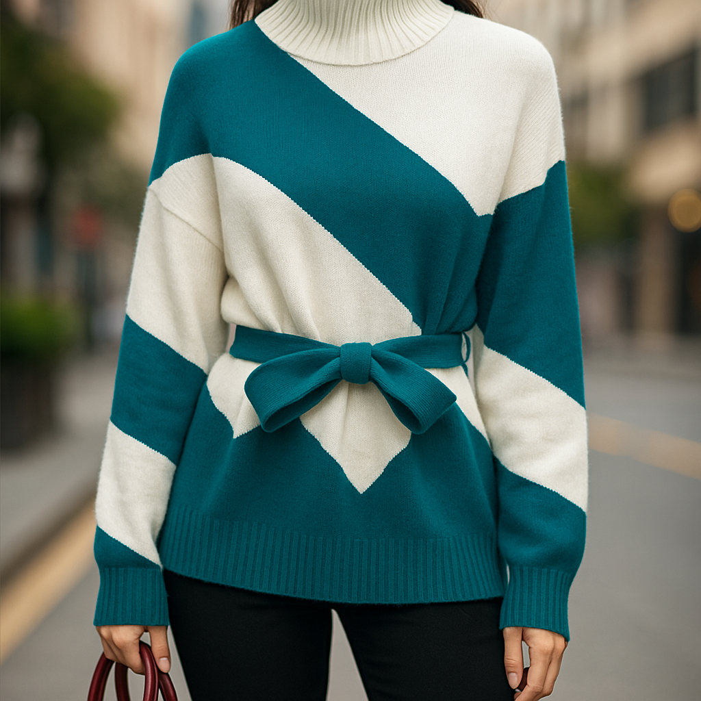 Sleek & Chic Spliced Turtleneck Sweater - Effortless Style for Every Occasion - TrendySix