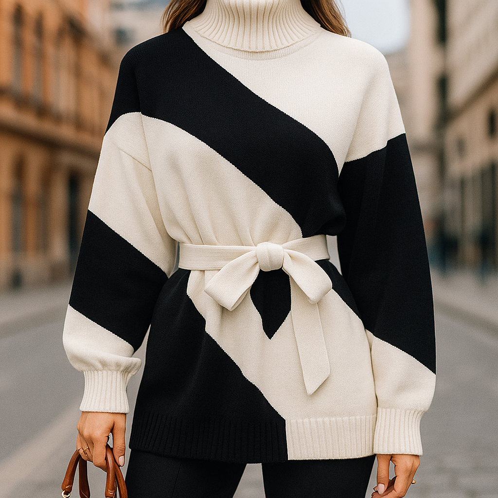 Sleek & Chic Spliced Turtleneck Sweater - Effortless Style for Every Occasion - TrendySix