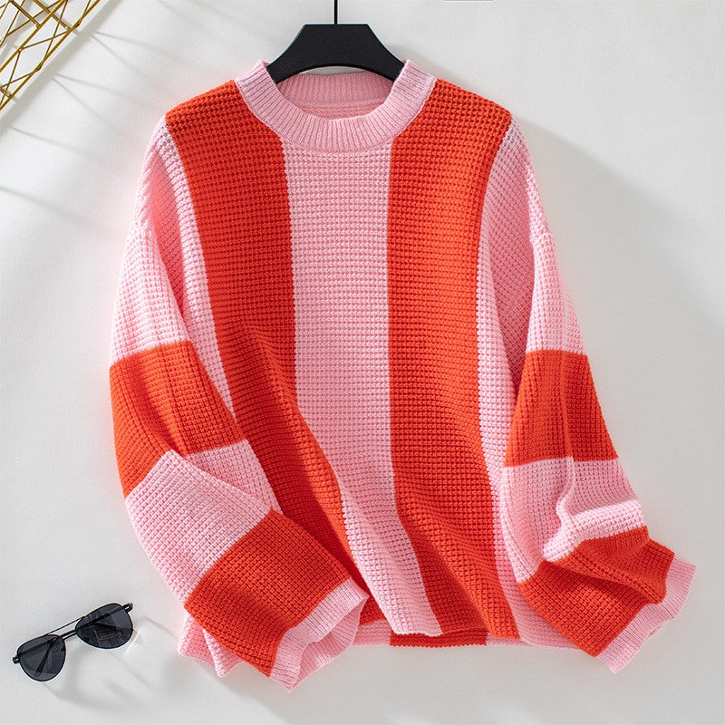 Sunset Stripes Knit Pullover - Vibrant Color Palette & Cozy Comfort - TrendySix