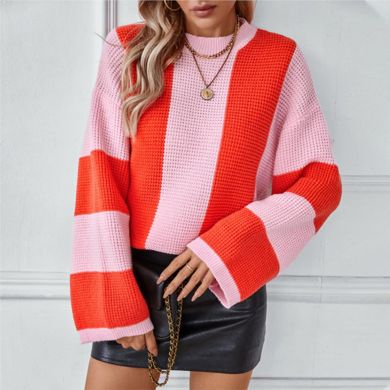Sunset Stripes Knit Pullover - Vibrant Color Palette & Cozy Comfort - TrendySix