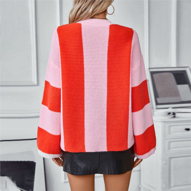 Sunset Stripes Knit Pullover - Vibrant Color Palette & Cozy Comfort - TrendySix